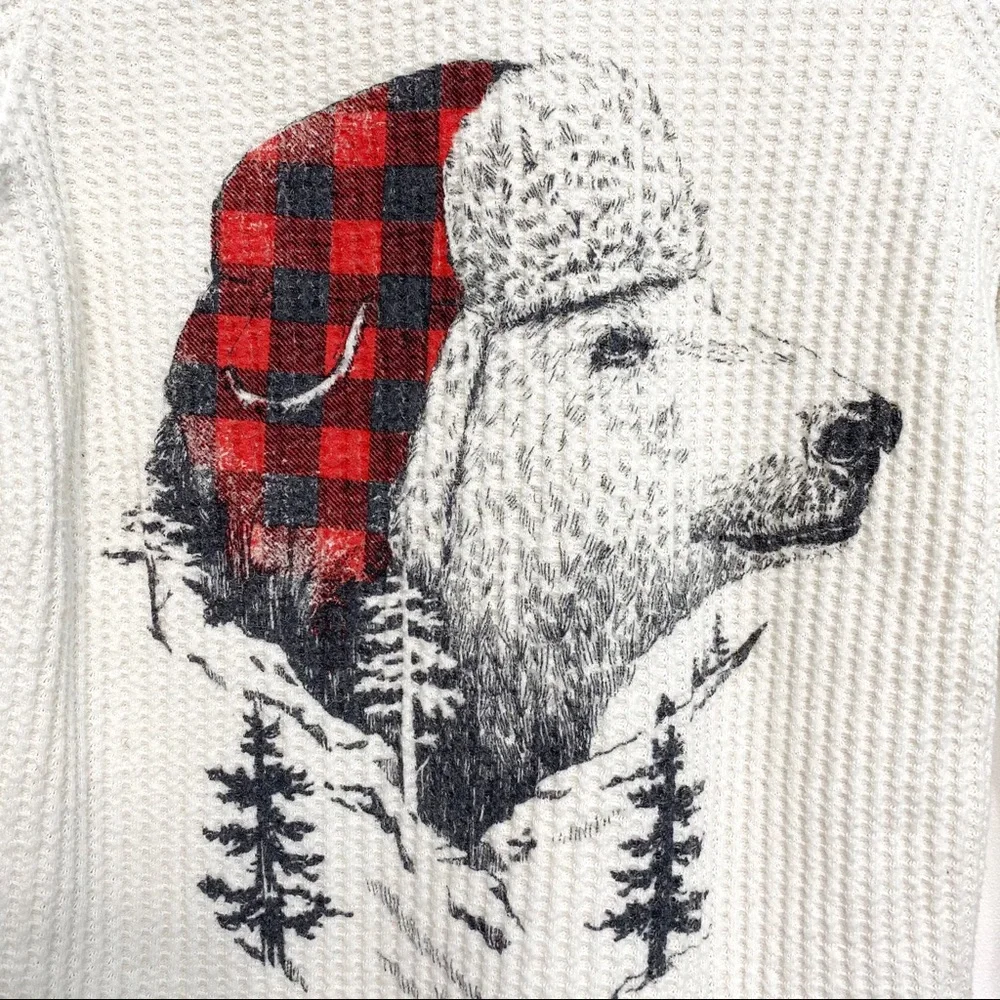 old navy | waffle knit thermal polar bear white tee 3t